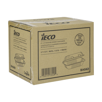 iEco Hinged Bagasse Containers 6 in × 9 in, 2 packs of 50 - image 2