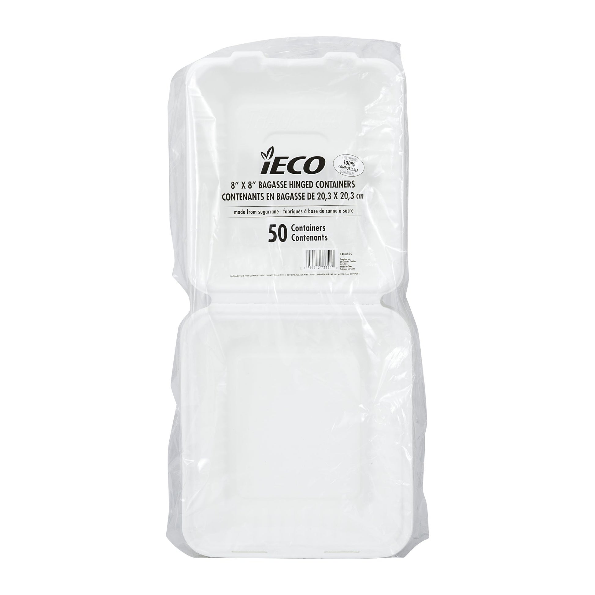 iEco Hinged Bagasse Container 8 in × 8 in, 2 packs of 50 - image 2