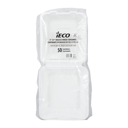 iEco Hinged Bagasse Container 8 in × 8 in, 2 packs of 50 - image 2