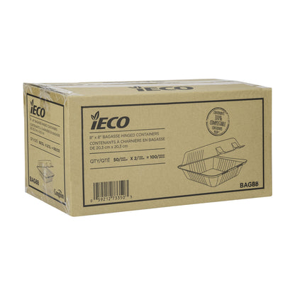 iEco Hinged Bagasse Container 8 in × 8 in, 2 packs of 50 - image 3