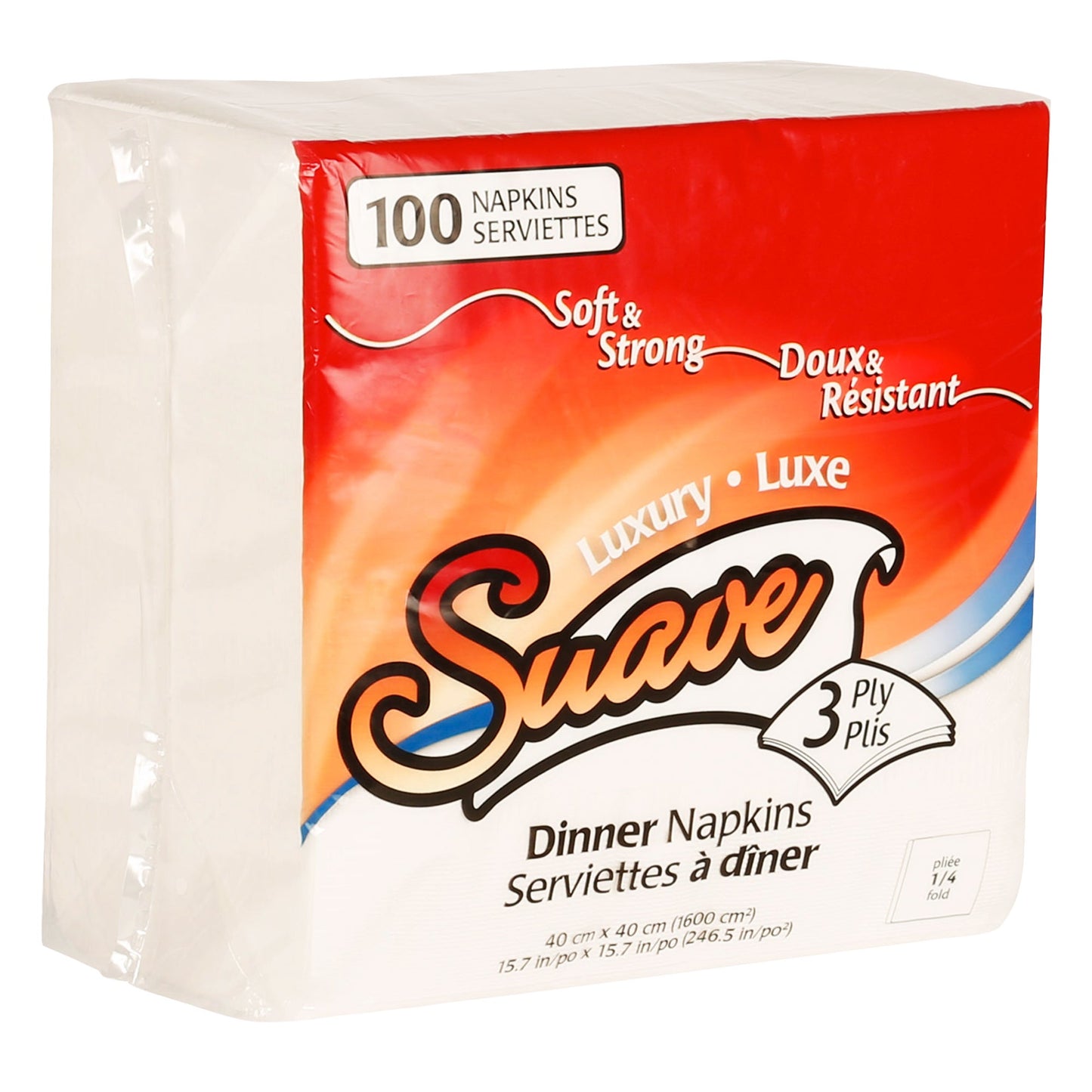 Suave 3-ply 1/4 Fold Dinner Napkins, 4 packs of 100 - image 2