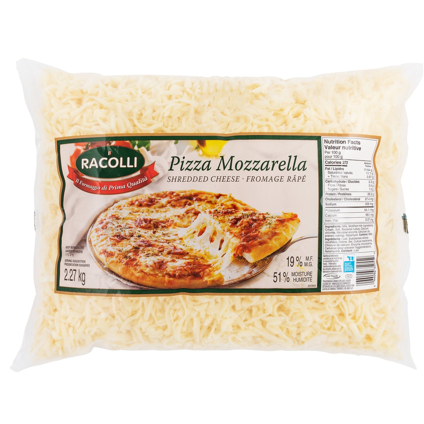 Racolli 19% Pizza Mozzarella Shredded Cheese, 2.27 kg - image 1