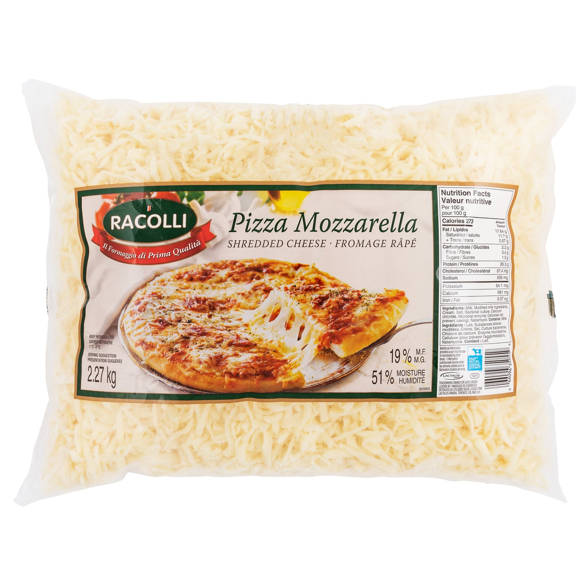 Racolli 19% Pizza Mozzarella Shredded Cheese, 2.27 kg - image 1
