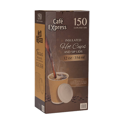 Café Express 12-oz Brown Ripple Hot Cups and Lid, Pack of 150 - image 2