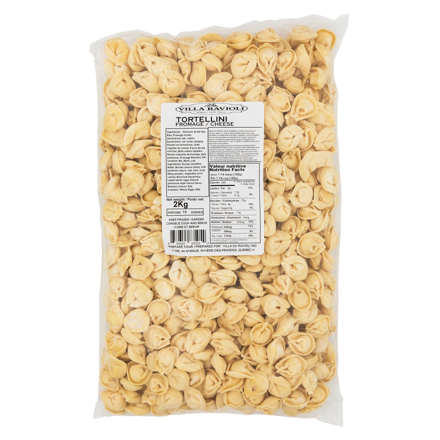 Villa Ravioli Frozen Cheese Tortellini, 2 kg - image 2