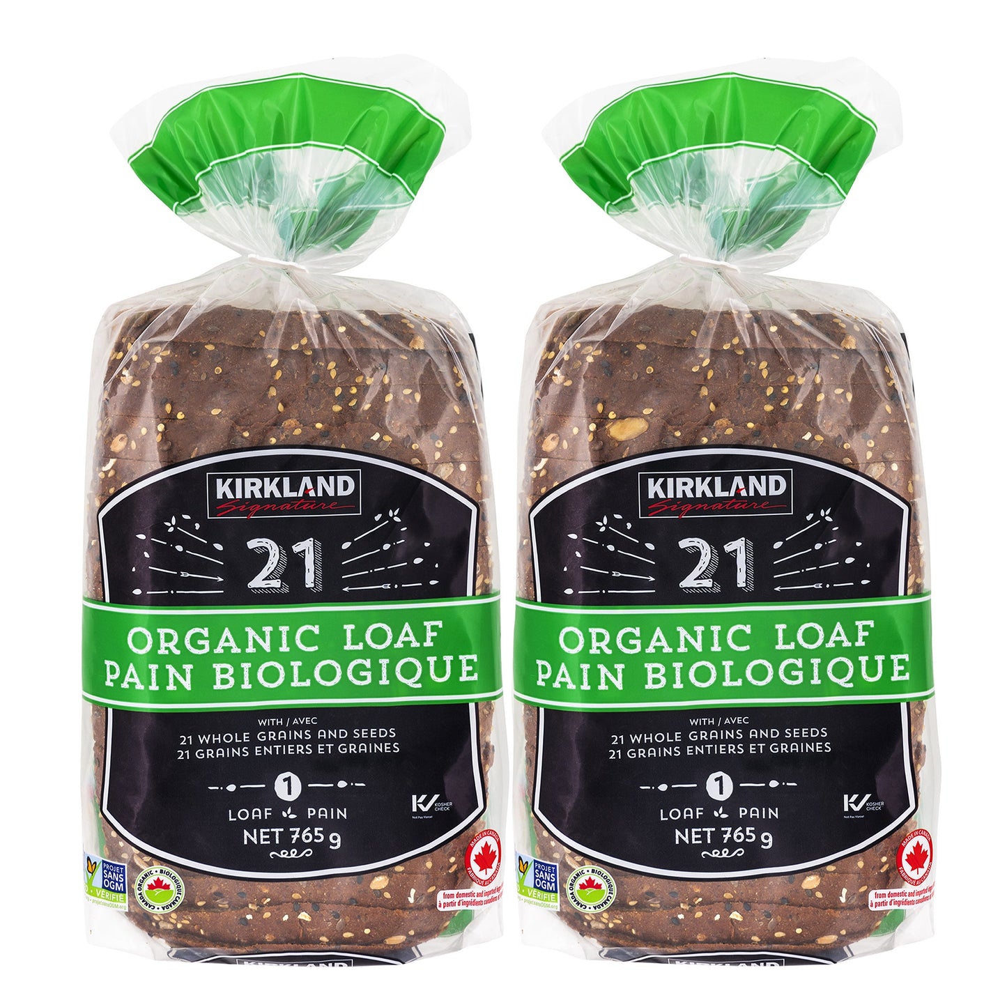 Kirkland Signature Organic 21 Whole Grains and Seeds Bread Loafs, 2 × 765 g - image 1