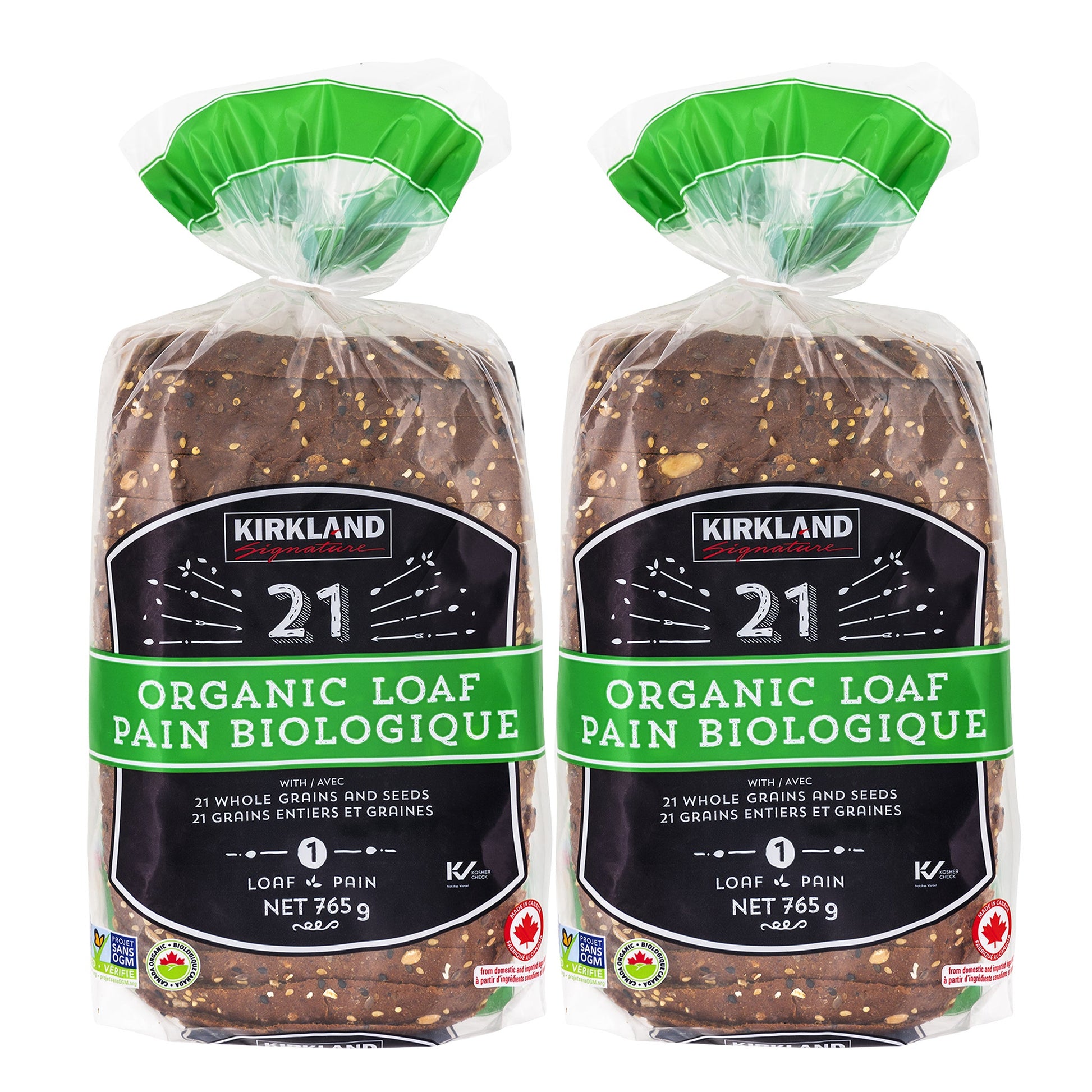 Kirkland Signature Organic 21 Whole Grains and Seeds Bread Loafs, 2 × 765 g - image 1