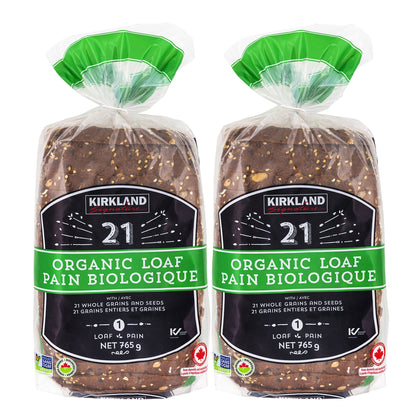 Kirkland Signature Organic 21 Whole Grains and Seeds Bread Loafs, 2 × 765 g - image 1