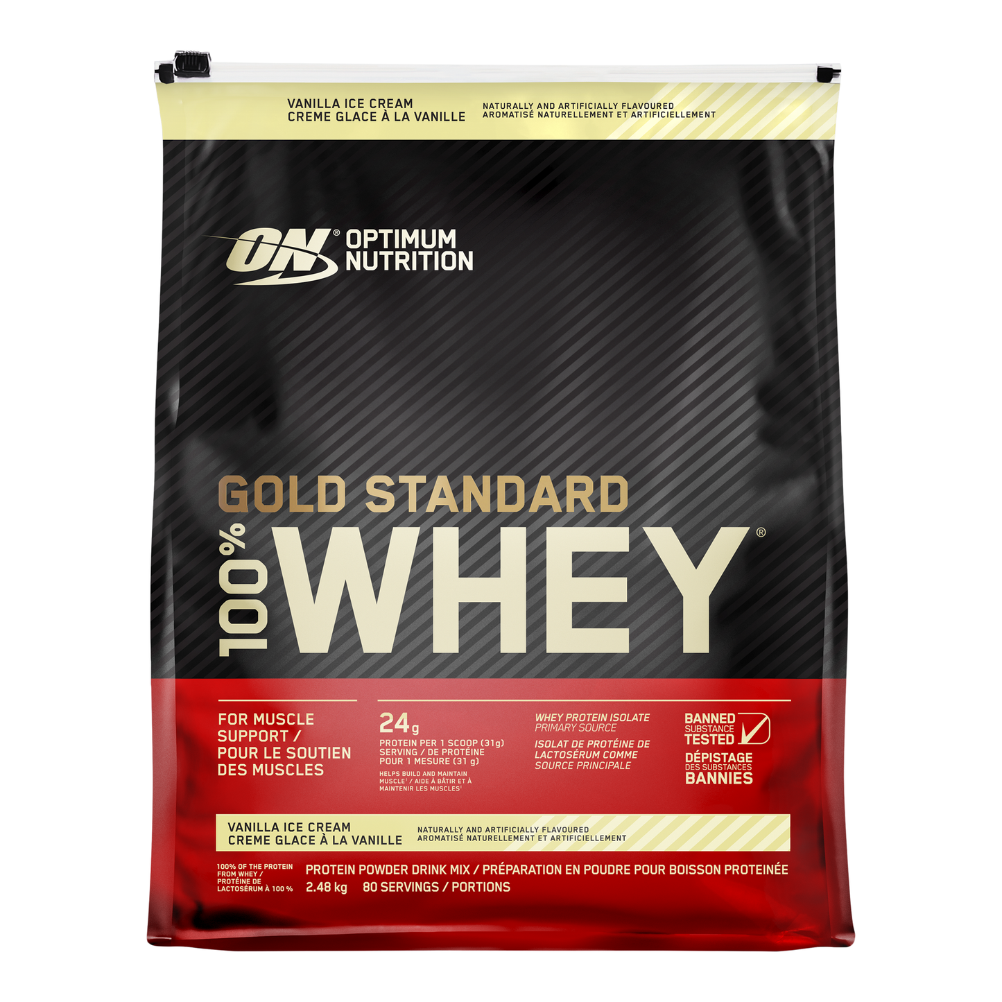 Optimum Nutrition Gold Standard 100% Whey Protein, Vanilla Ice Cream, 2.48 kg - image 1