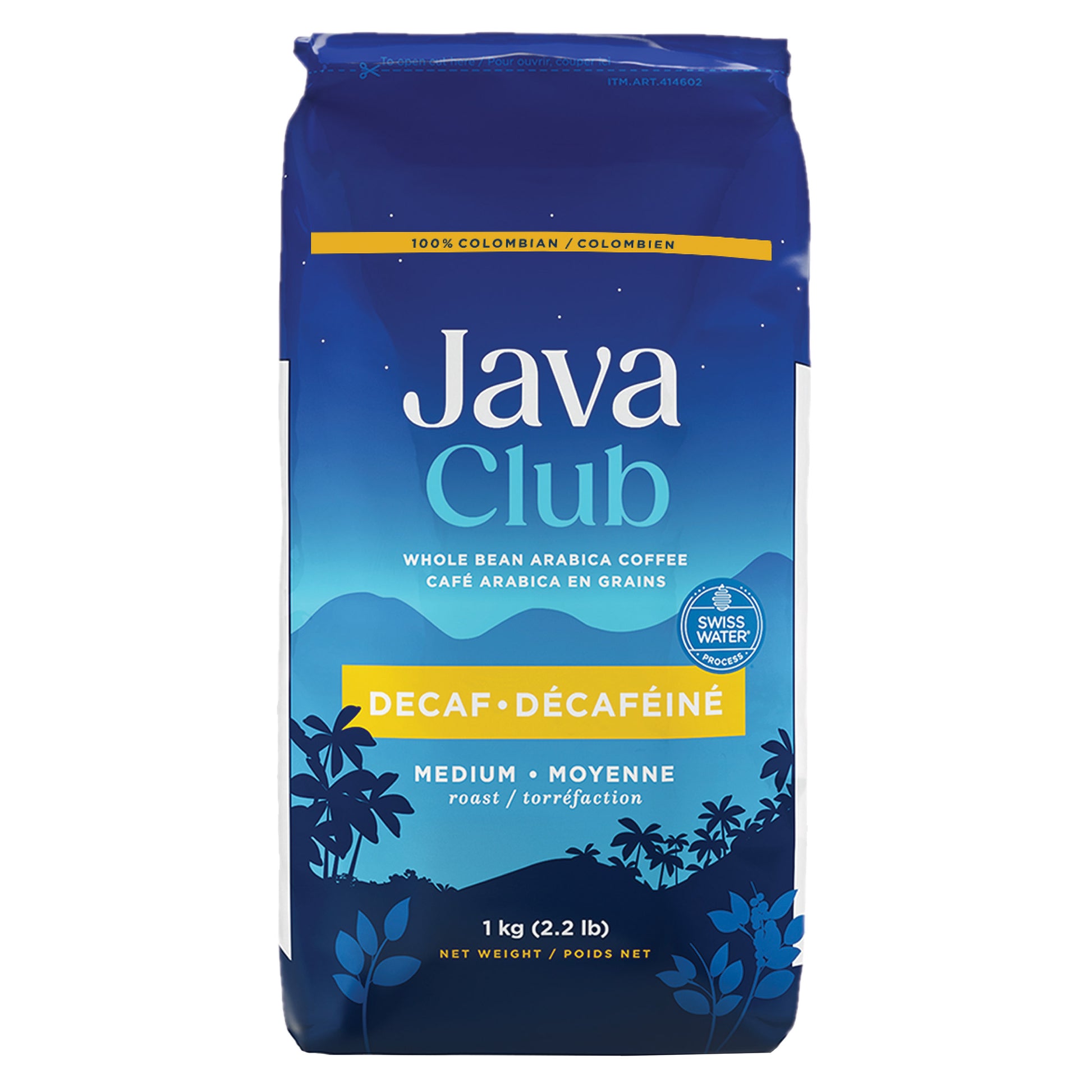 Java Club 100% Colombian Whole Bean Decaf Arabica Coffee, 2 x 1 kg - image 1