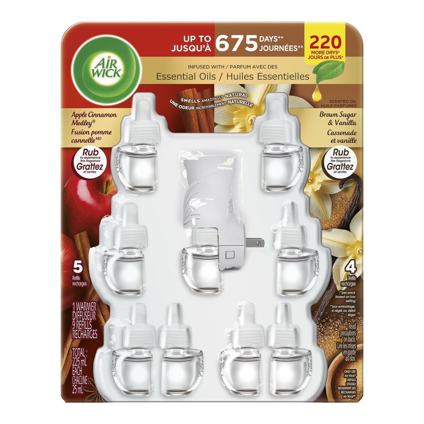 Air Wick Scented Oil Plug-in Apple Cinnamon Medley and Brown Sugar & Vanilla, 1 Warmer And 9 Refills - image 1