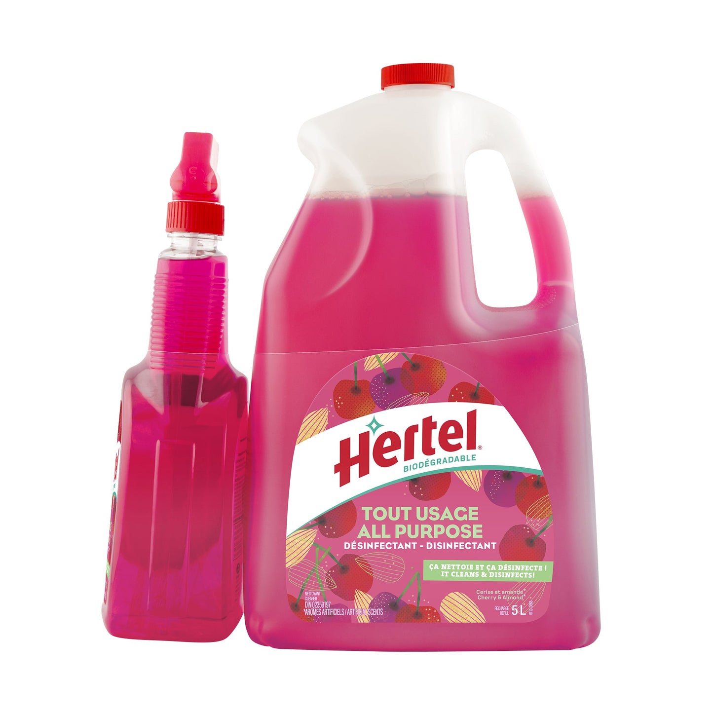 Hertel - All Purpose Cherry Almond Disinfectant Cleaner, 5L Jug + 950ML Spray Bottle - image 1