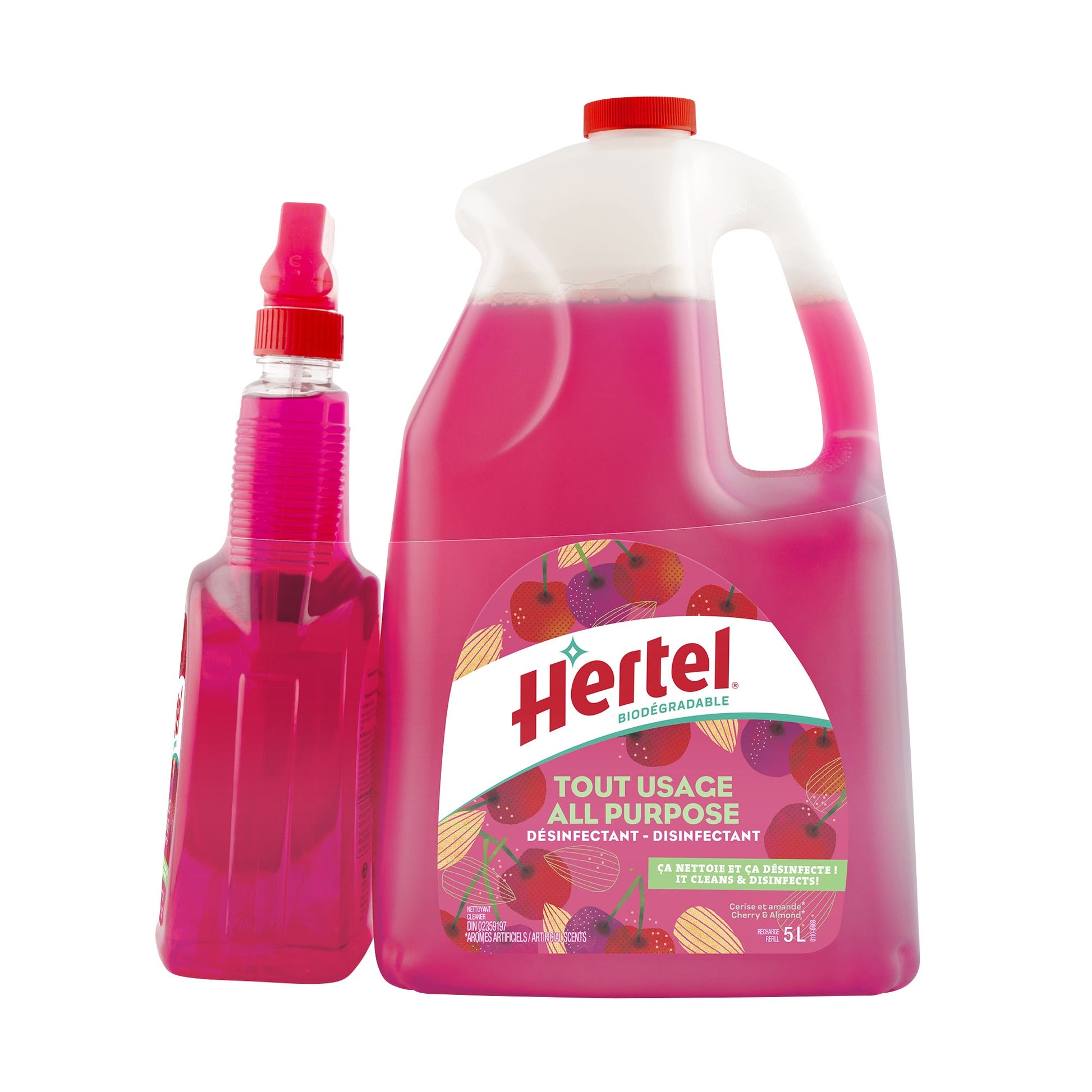 Hertel - All Purpose Cherry Almond Disinfectant Cleaner, 5L Jug + 950ML Spray Bottle - image 1