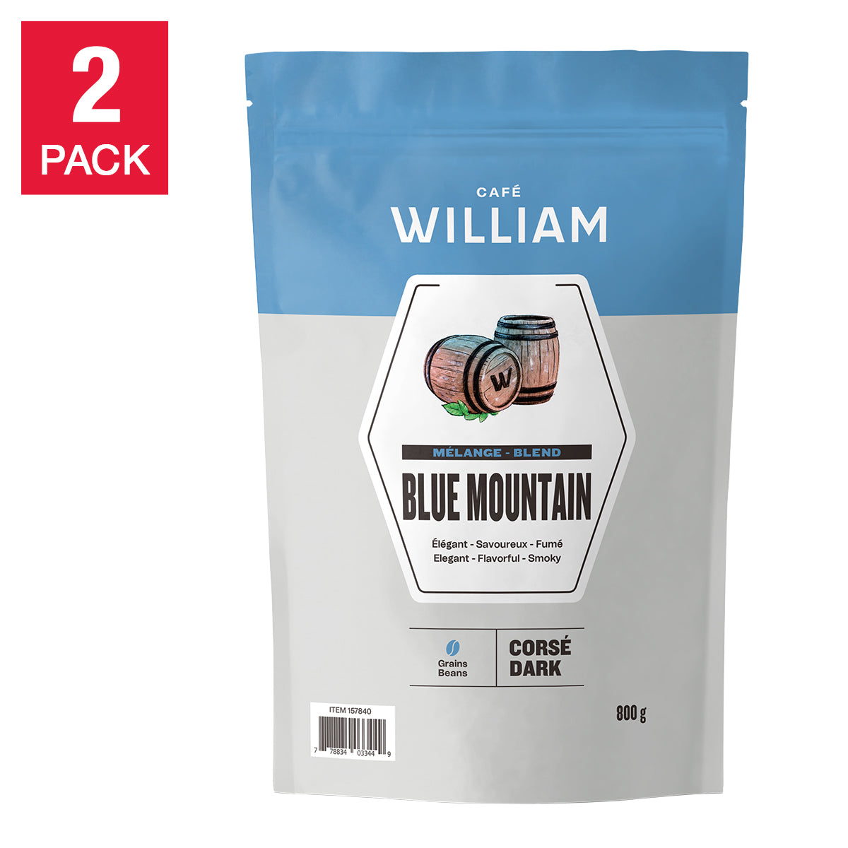 Café William Jamaican Blend Blue Mountain Blend Whole Bean Coffee, 2 x 800 g - image 1