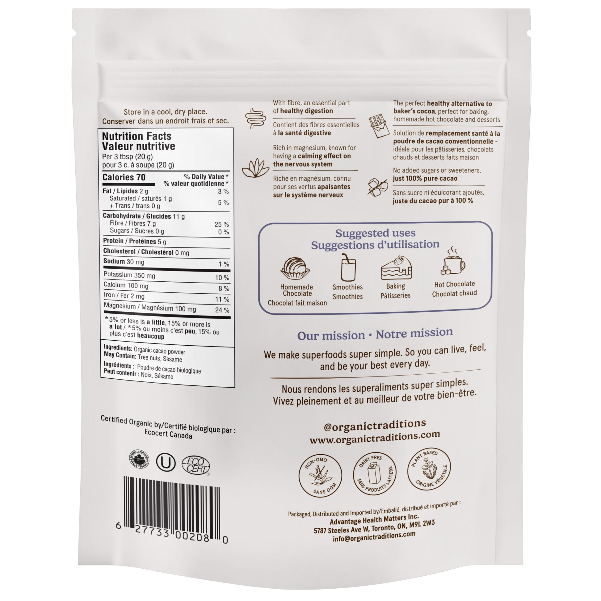 Organic Traditions Cacao Powder, 2-pack - image 2