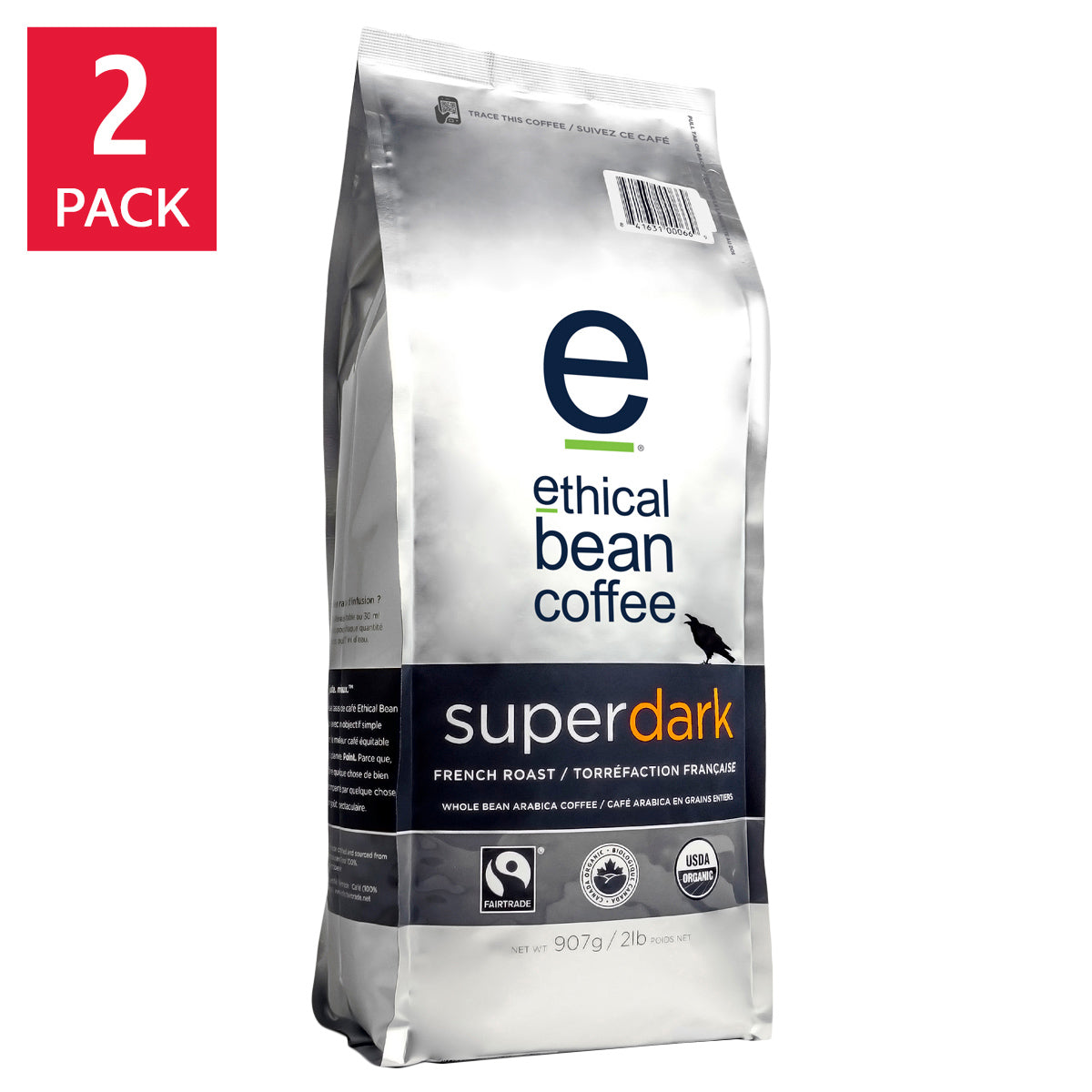 Ethical Bean Coffee Super Dark French Roast Whole Bean Coffee, 2 x 907 g - image 1