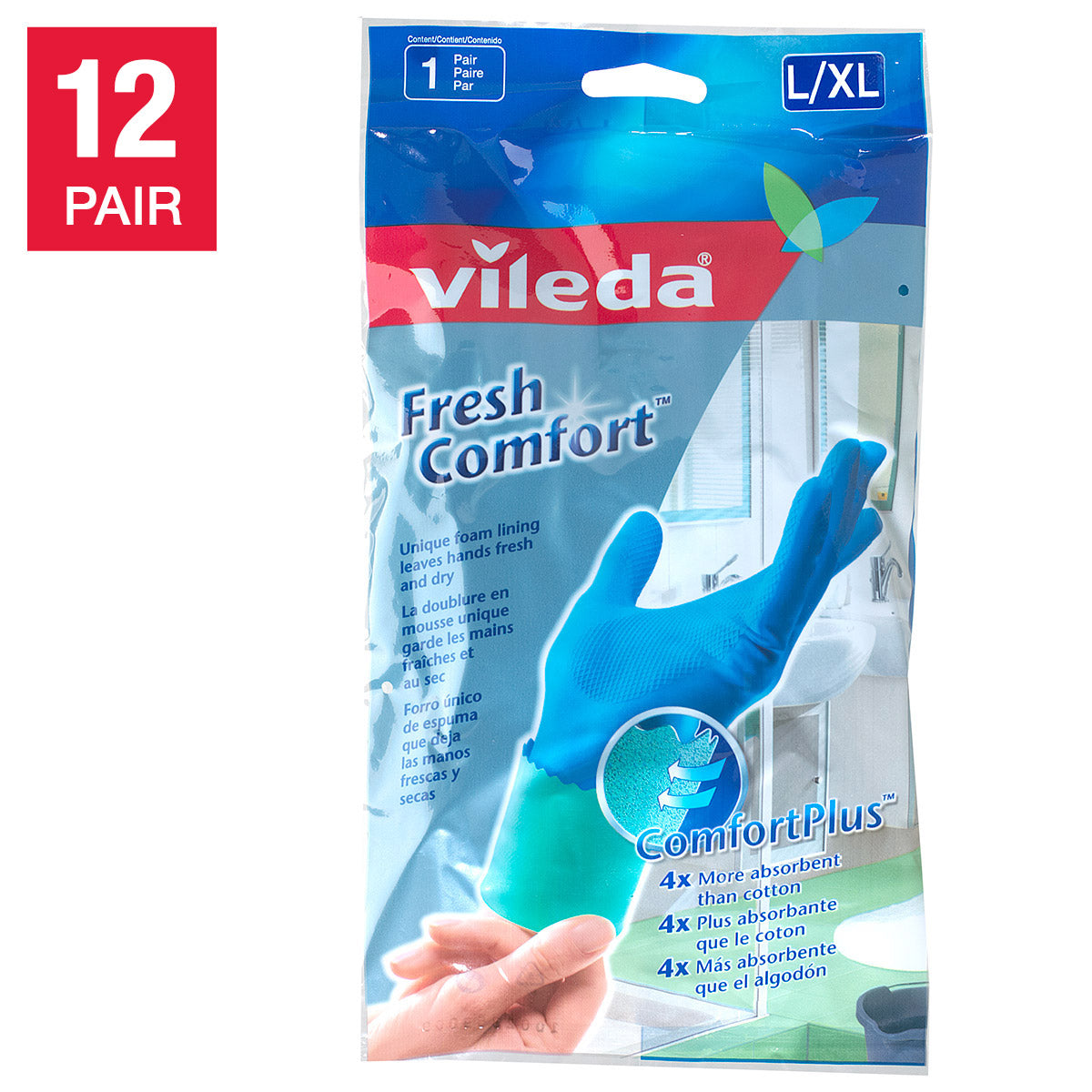 Vileda Fresh Comfort Gloves, Large/X-Large Size, 12-pack - image 1