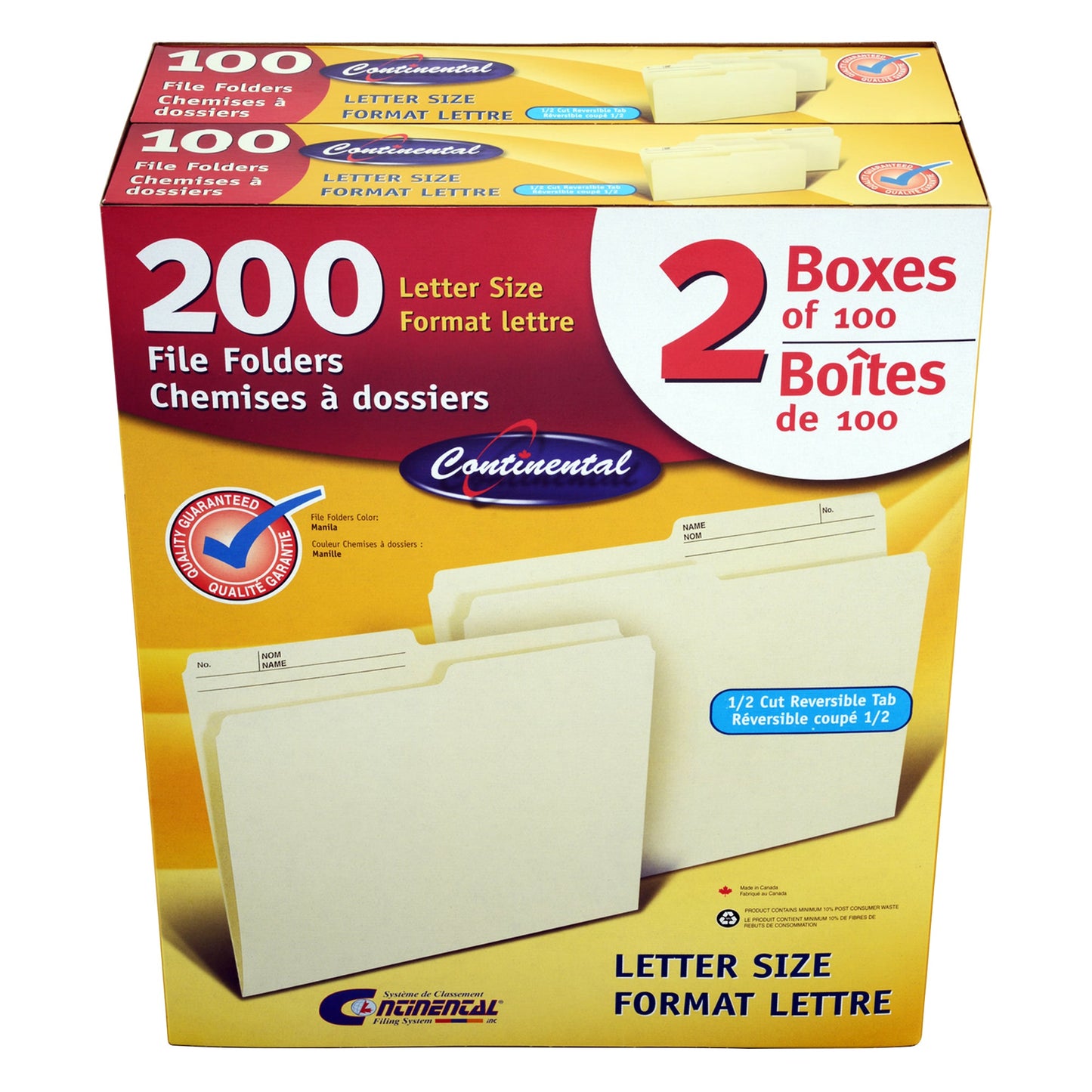 Continental Manila Letter-size File Folders, 2 packs of 100 - image 1