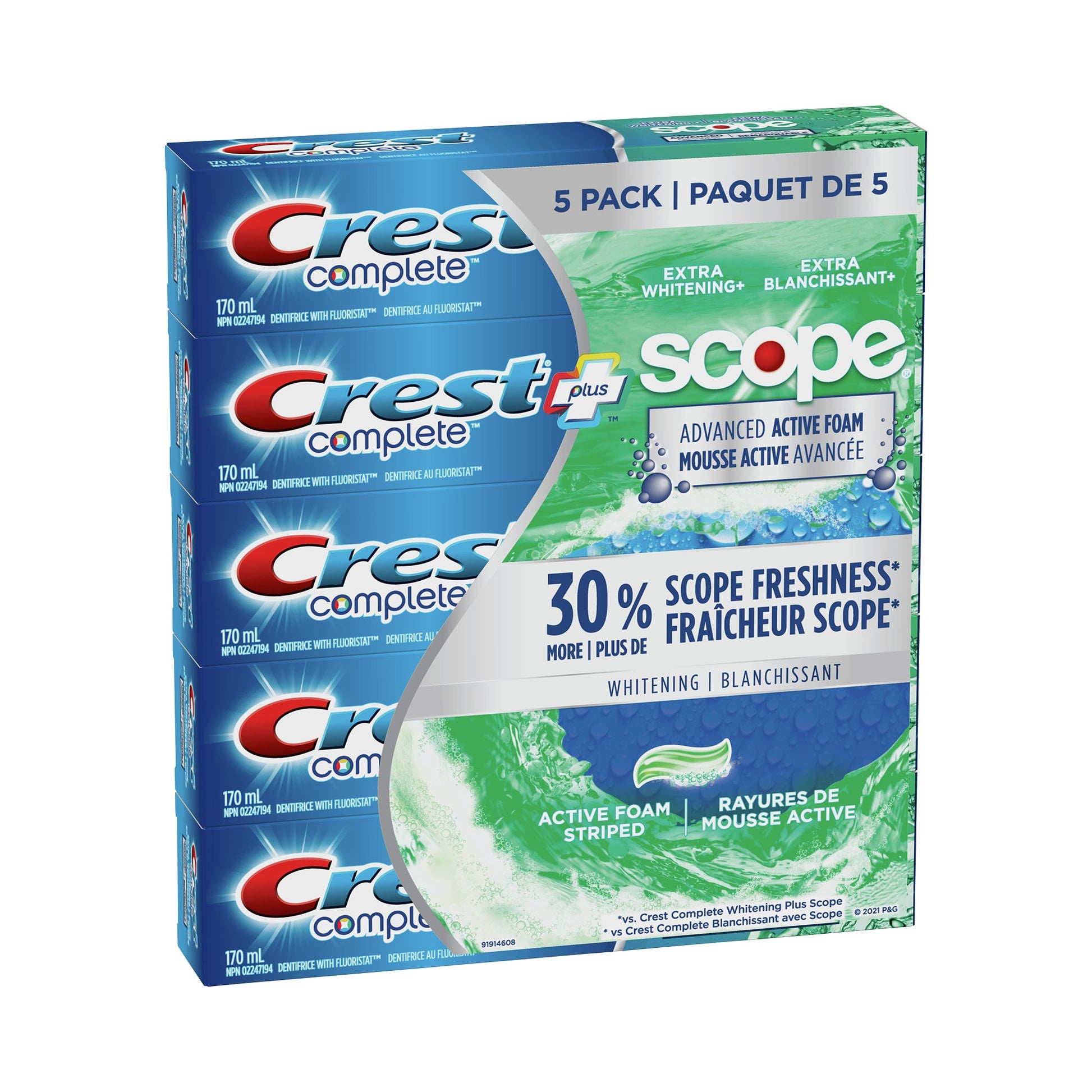 Crest Complete Plus Scope Advanced Active Foam Toothpaste 170mL (Pack of 5) - image 1