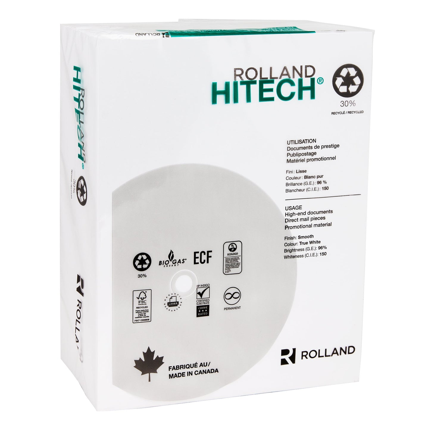 Rolland Hitech 30% Recycled Letter Size Copy Paper, 800 Sheets - image 1