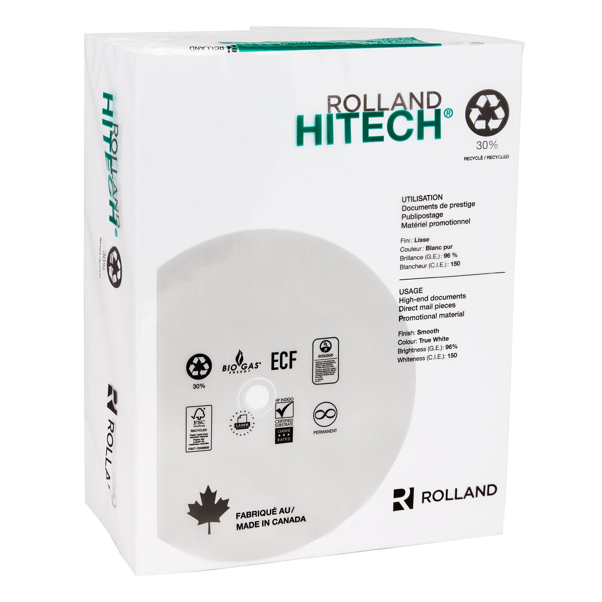 Rolland Hitech 30% Recycled Letter Size Copy Paper, 800 Sheets - image 1