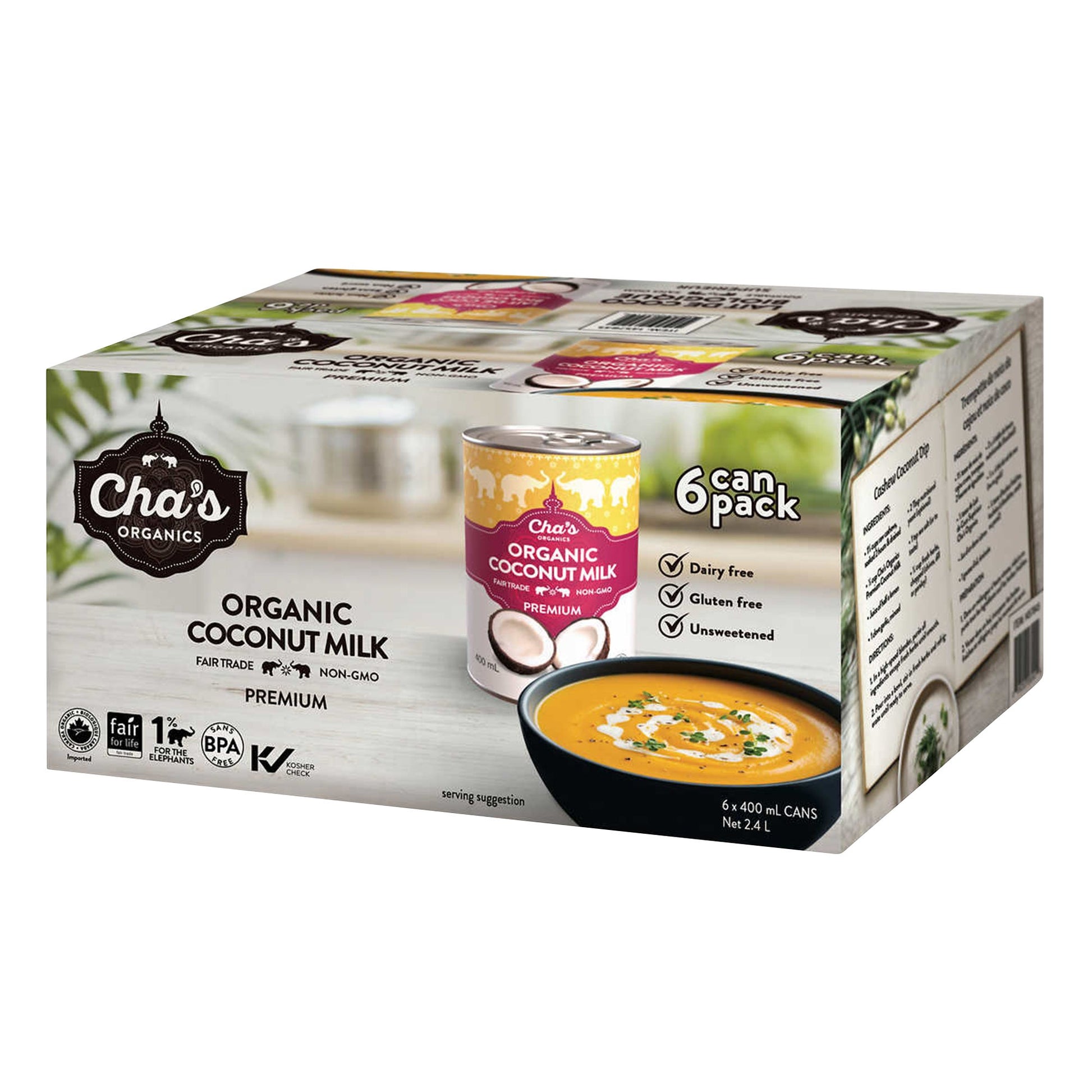 Cha's Organics Premium Organic Coconut Milk, 6 × 400 mL - image 2