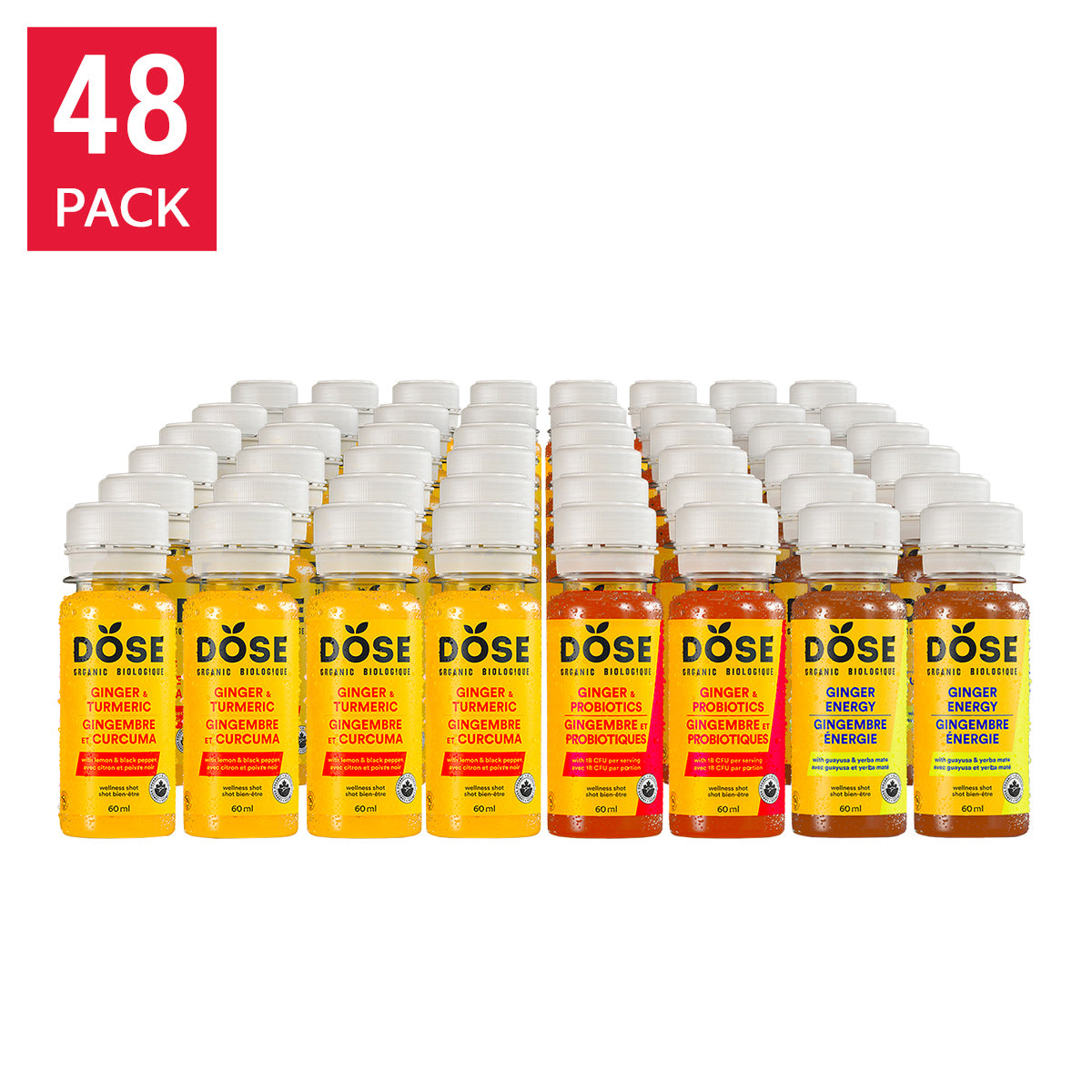 DOSE Organic Ginger Daily Booster Shots, Variety Pack, 48 × 60 mL (2 fl oz) - image 1