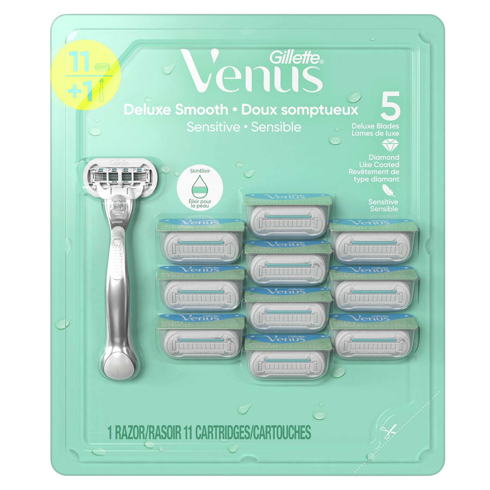 Gillette Venus Deluxe Smooth Sensitive Women's Razor - 1 Handle + 11 Refills - image 1