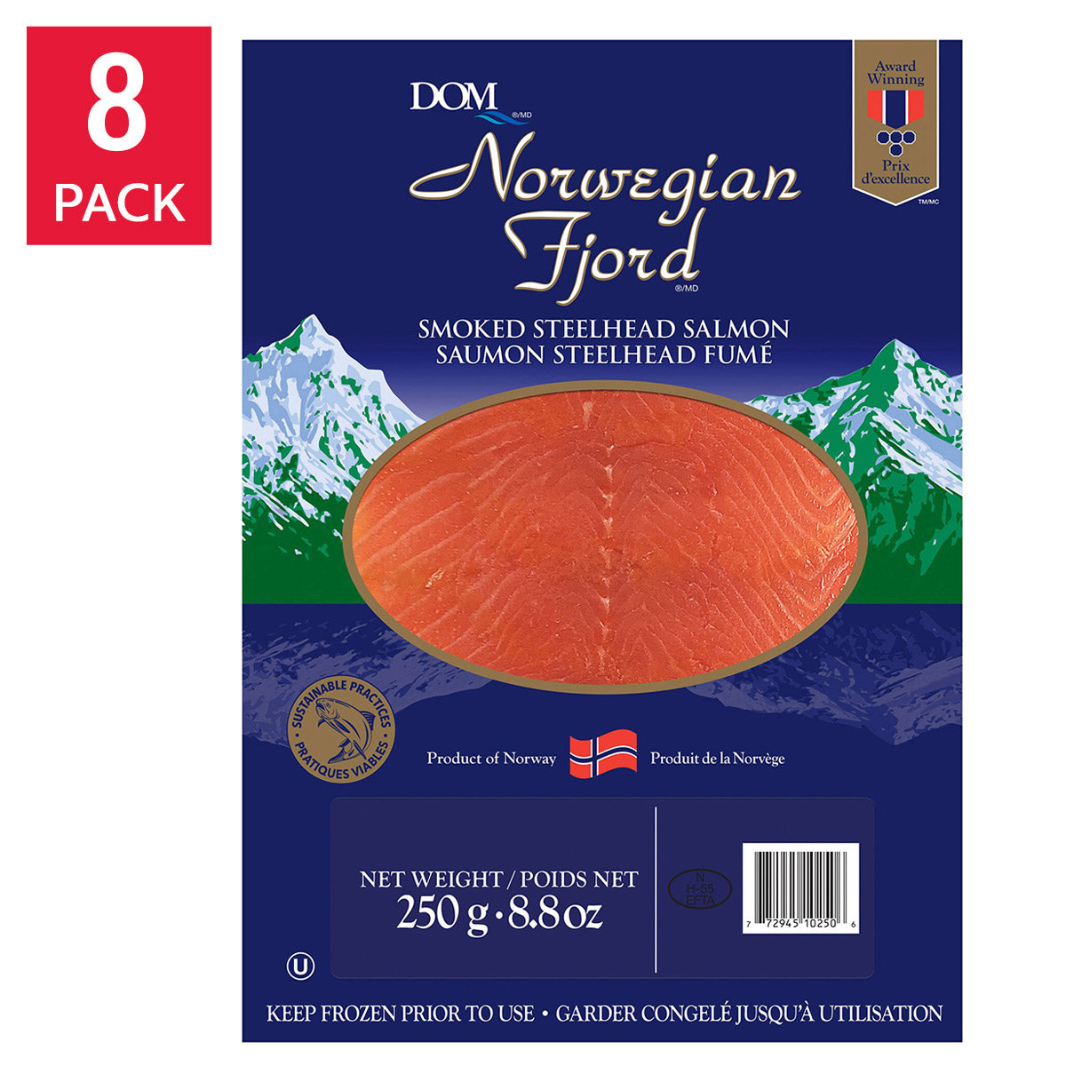 Norwegian Fjord Smoked Steelhead Salmon 250 g (8.8 oz) × 8 pack - image 1