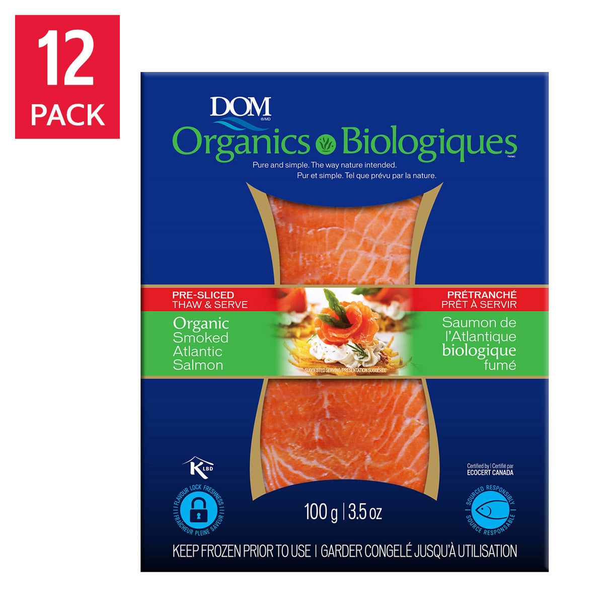 DOM Organics Smoked Atlantic Salmon, 100 g (3.5 oz) x 12 pack - image 1