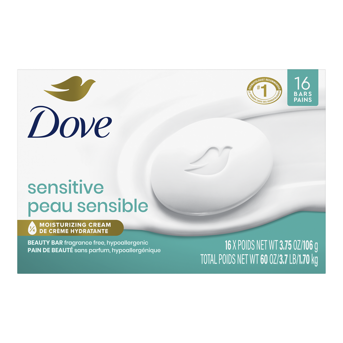 Dove Sensitive Skin Soap Bar, 16-pack - image 1