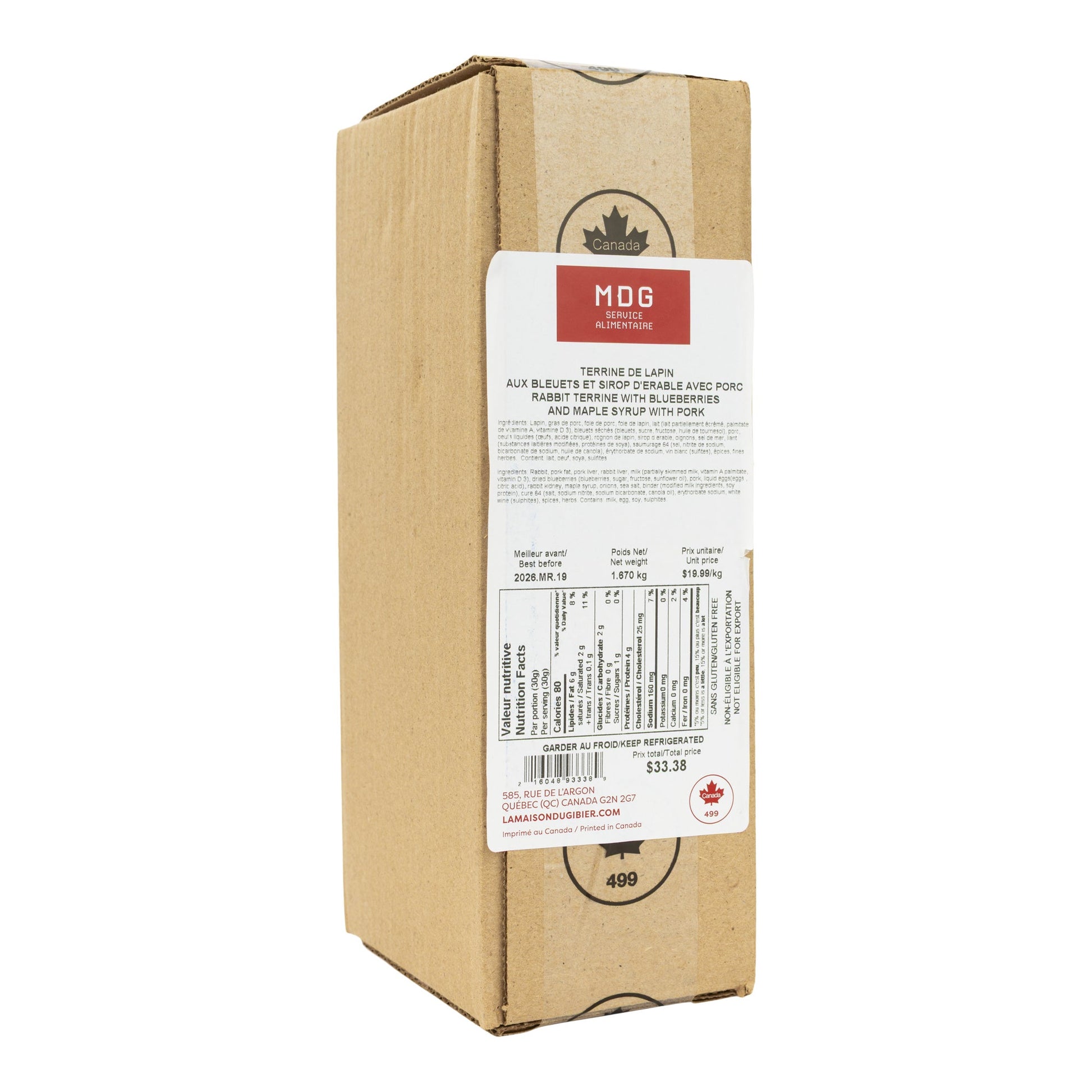 La Maison du Gibier Rabbit Terrine with Maple Syrup & Blueberries, 1.5 kg average weight* - image 3
