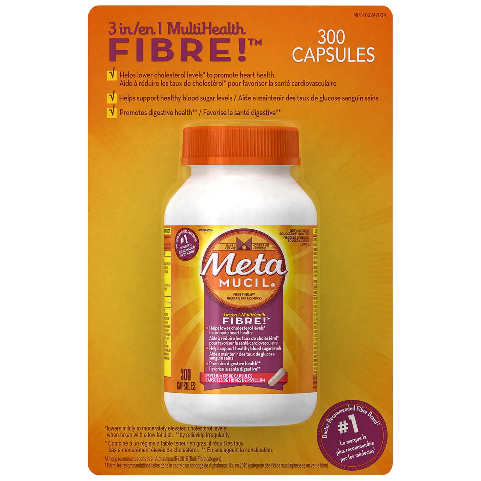 Metamucil 100% Natural Psyllium Husk Daily Fibre Supplement, 300 Capsules - image 1