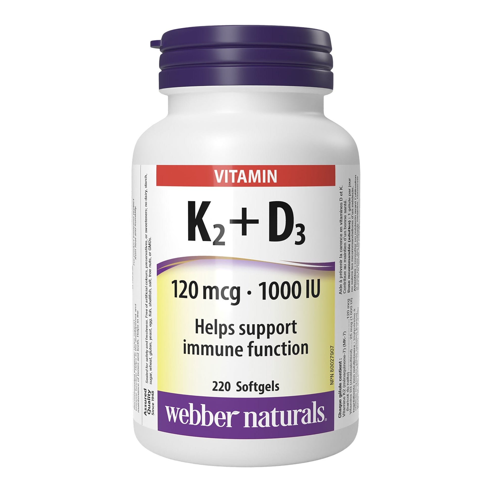 webber naturals Vitamin K2+D3 120 mcg / 1000 IU - 220 softgels - image 3