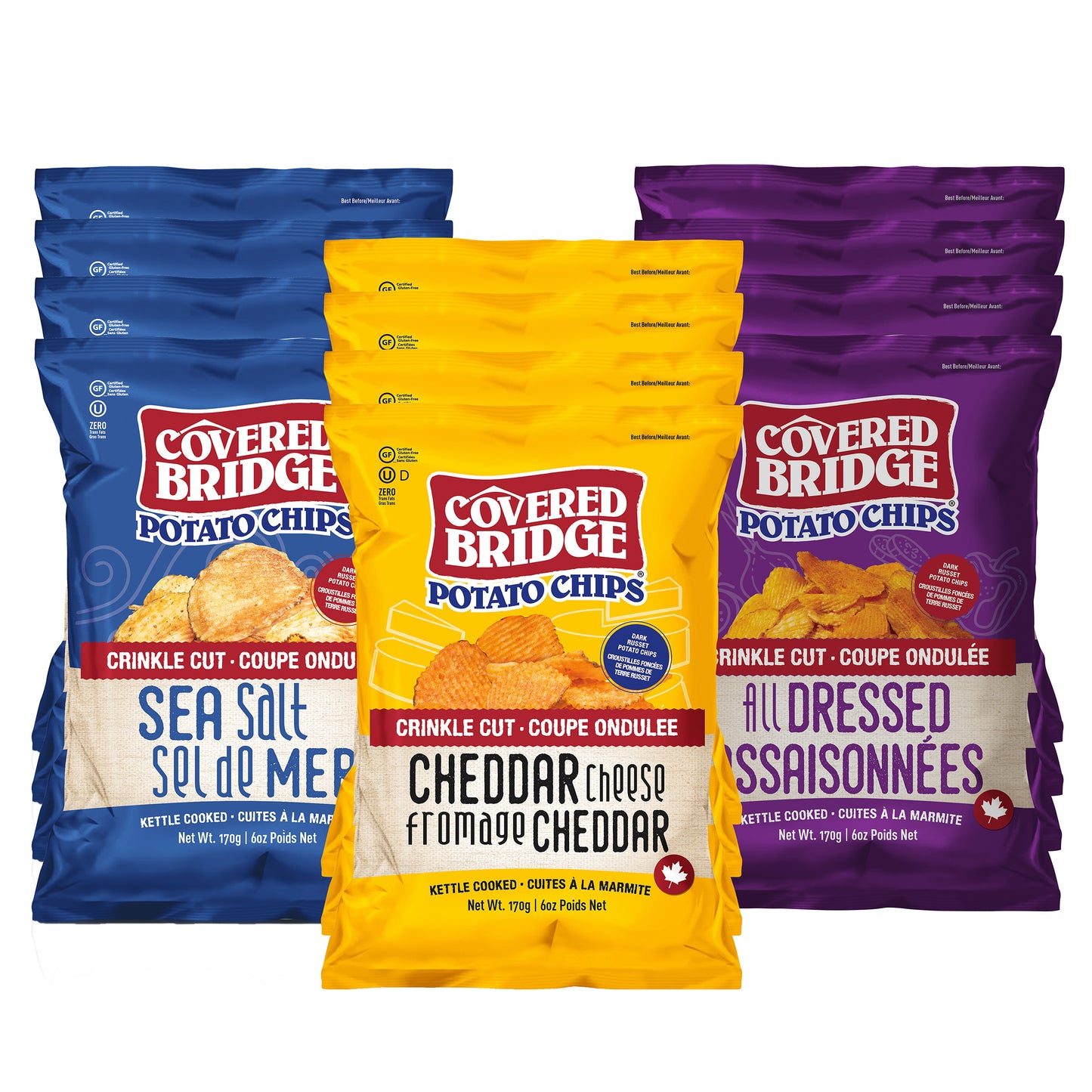 Covered Bridge - Potato Chips, Crinkle Cut Mixed Pack, 12 × 170 g - image 1