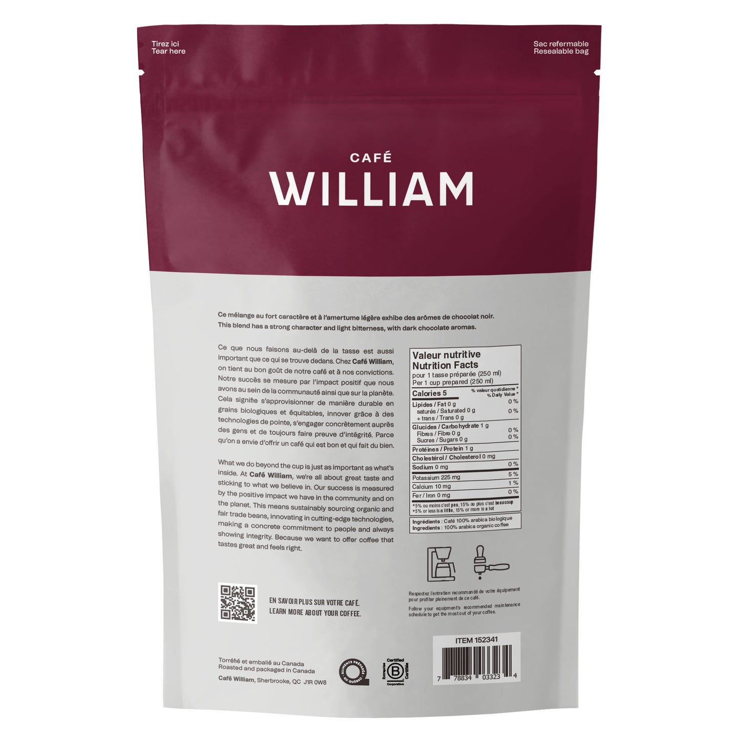 Café William Espresso Barista Dark Roast Fair Trade and Organic Whole Bean Coffee, 2 x 1 kg - image 2