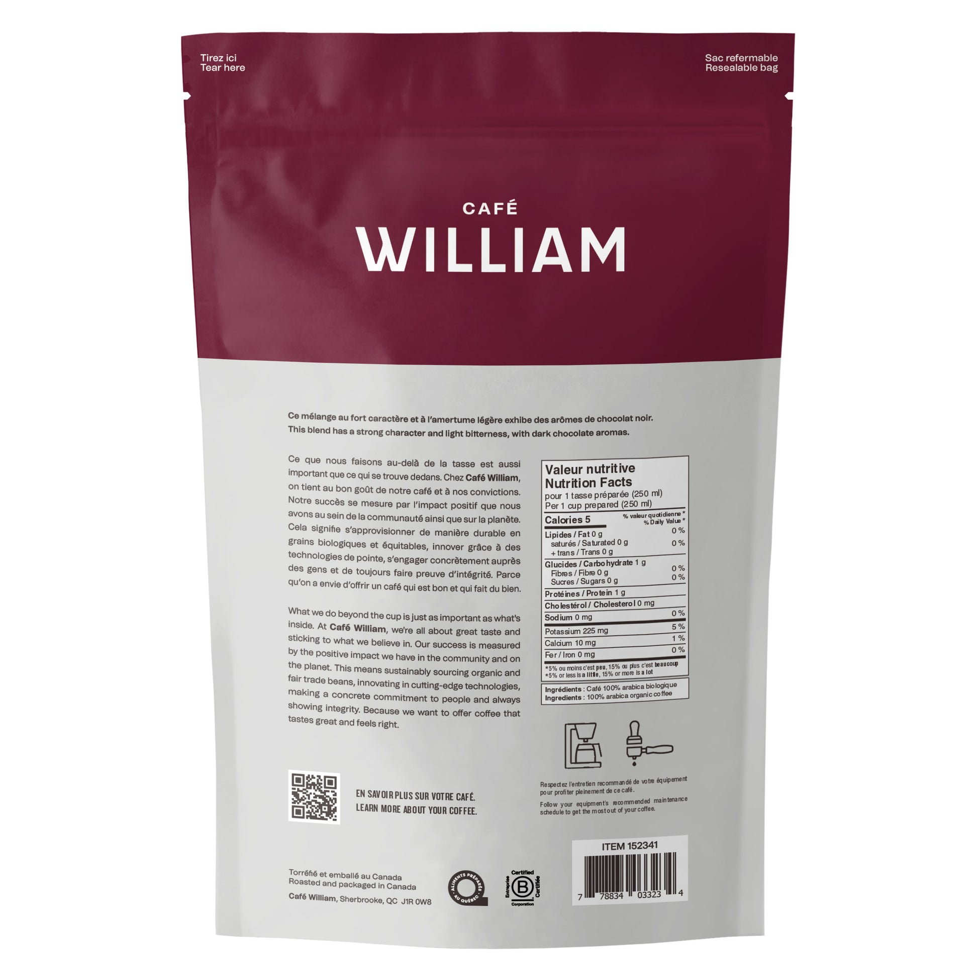 Café William Espresso Barista Dark Roast Fair Trade and Organic Whole Bean Coffee, 2 x 1 kg - image 2