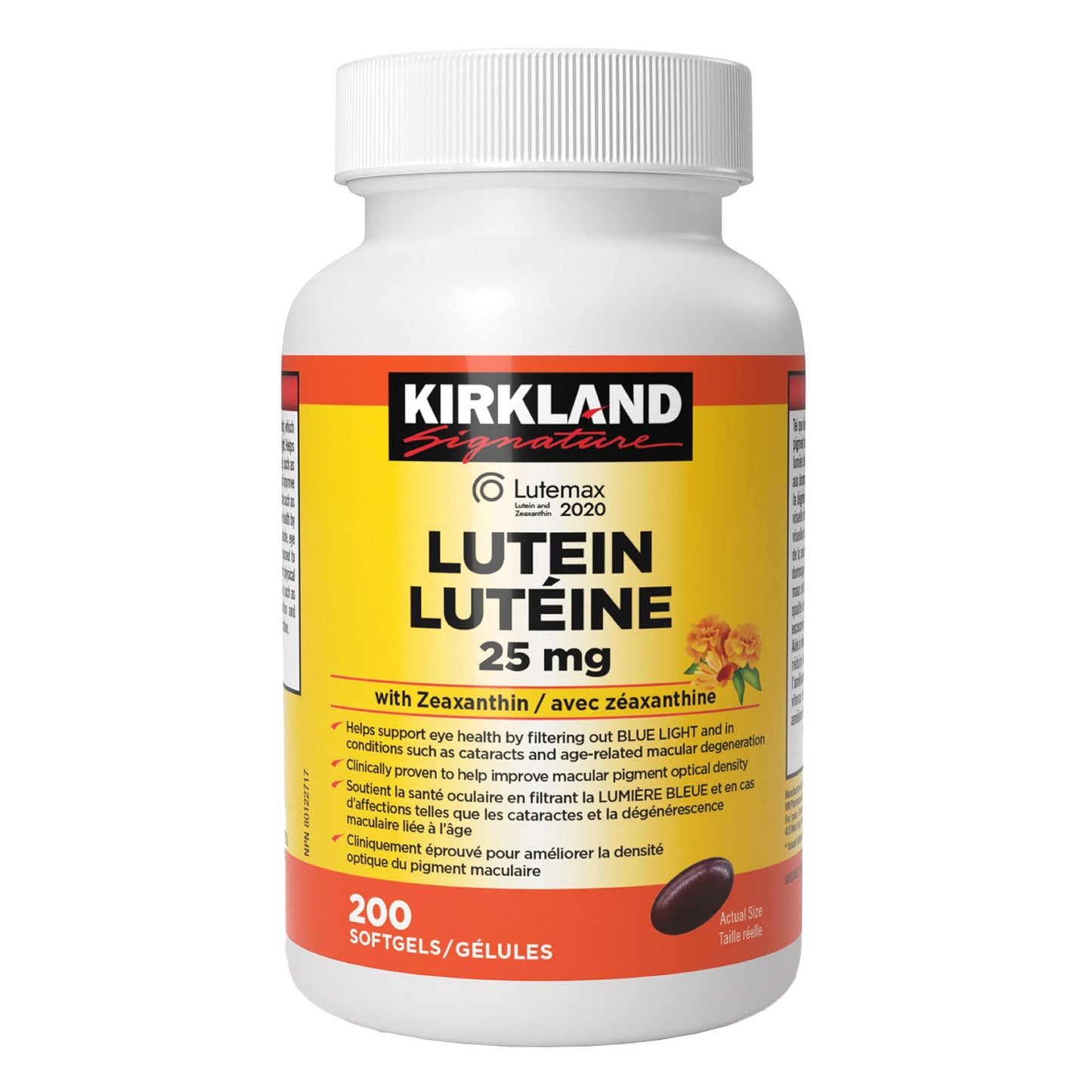 Kirkland Signature Lutein 25mg with Zeaxanthin, 200 Softgels - image 2