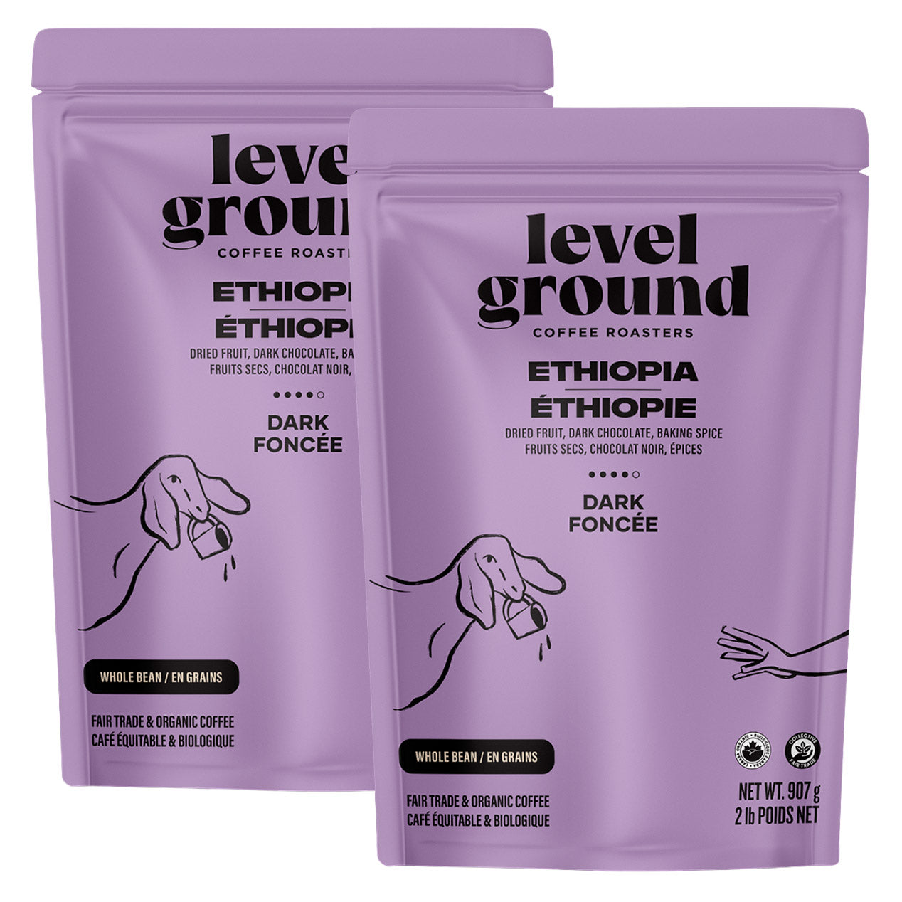 Level Ground Ethiopia Dark Roast Organic Whole Bean Coffee, 2 × 907g - image 1