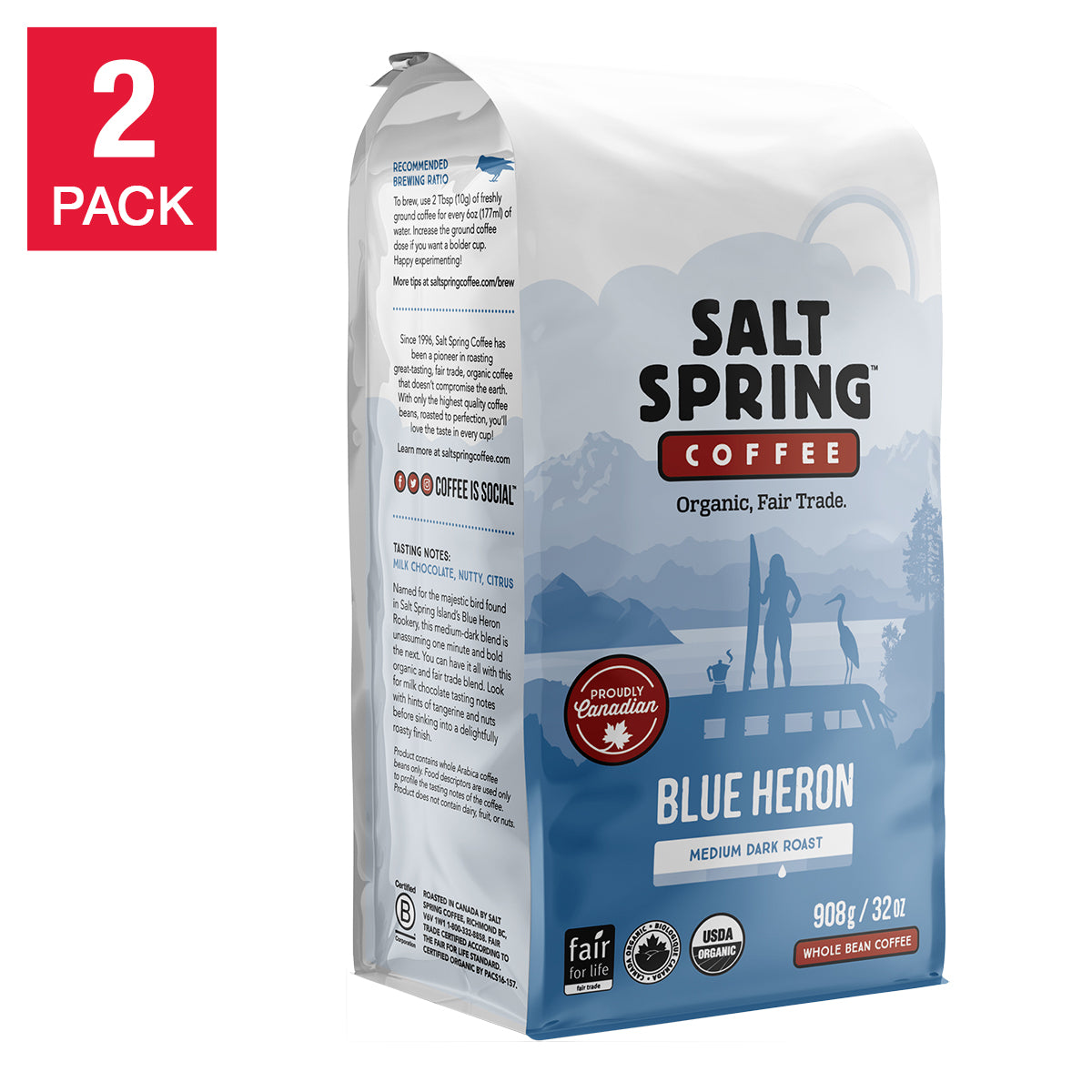 Salt Spring Blue Heron Medium Dark Roast Coffee, 2 × 908 g - image 1