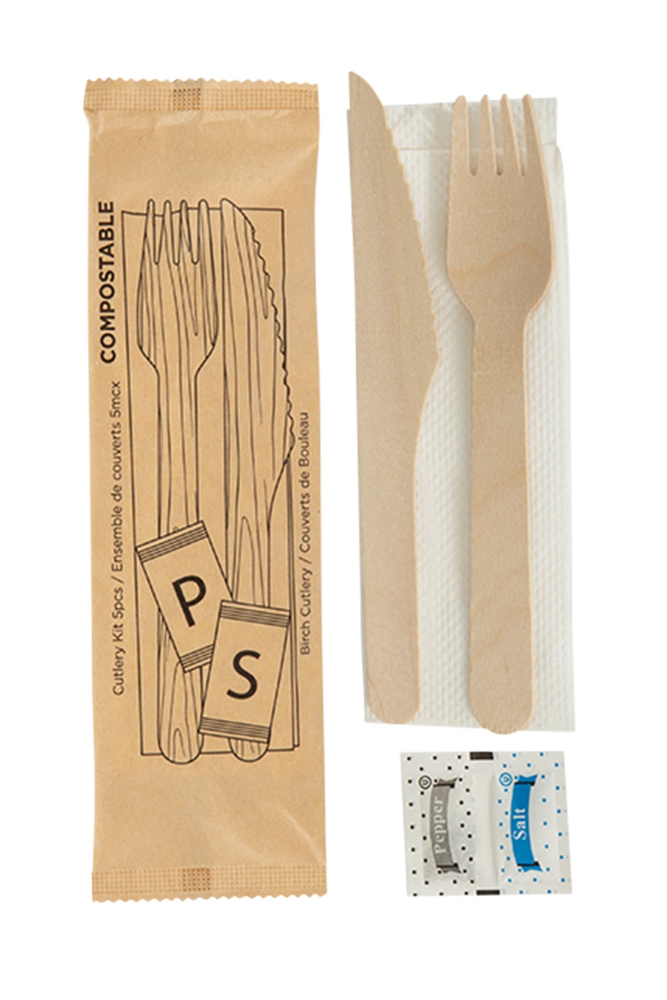 iECO - Individually wrapped 5 piece Birch cutlery kit , pack of 250 - image 1