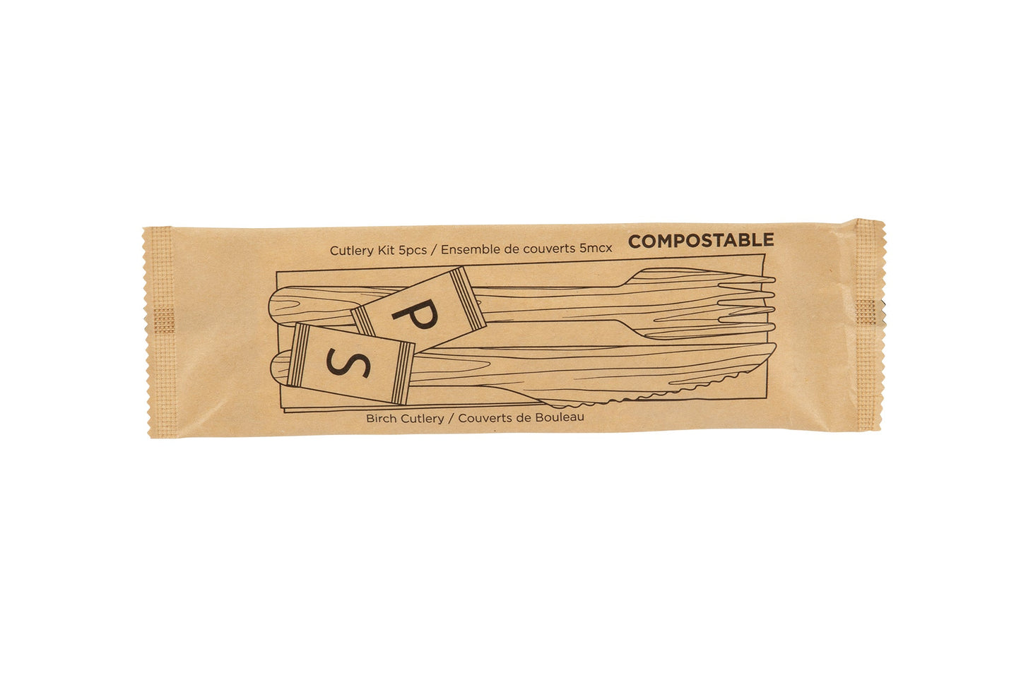 iECO - Individually wrapped 5 piece Birch cutlery kit , pack of 250 - image 3