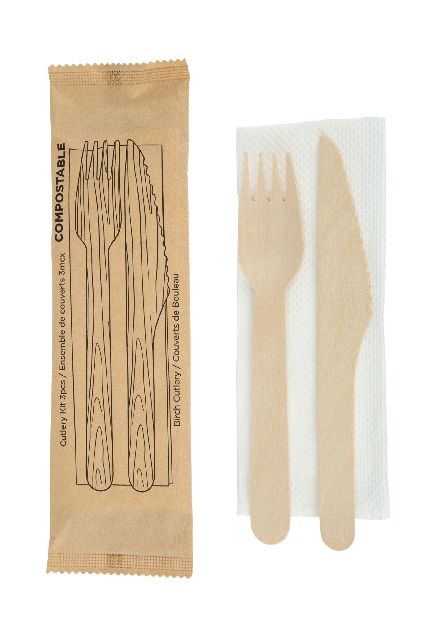 iECO - Individually wrapped 3 piece Birch cutlery kit , pack of 250 - image 2