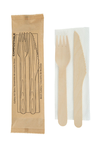 iECO - Individually wrapped 3 piece Birch cutlery kit , pack of 250 - image 2