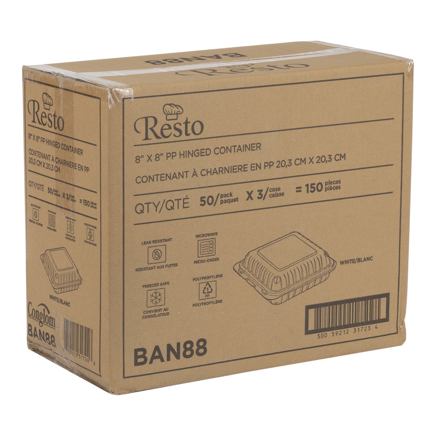 Resto Hinged MFPP Container 8 in × 8 in, Pack of 150 - image 3