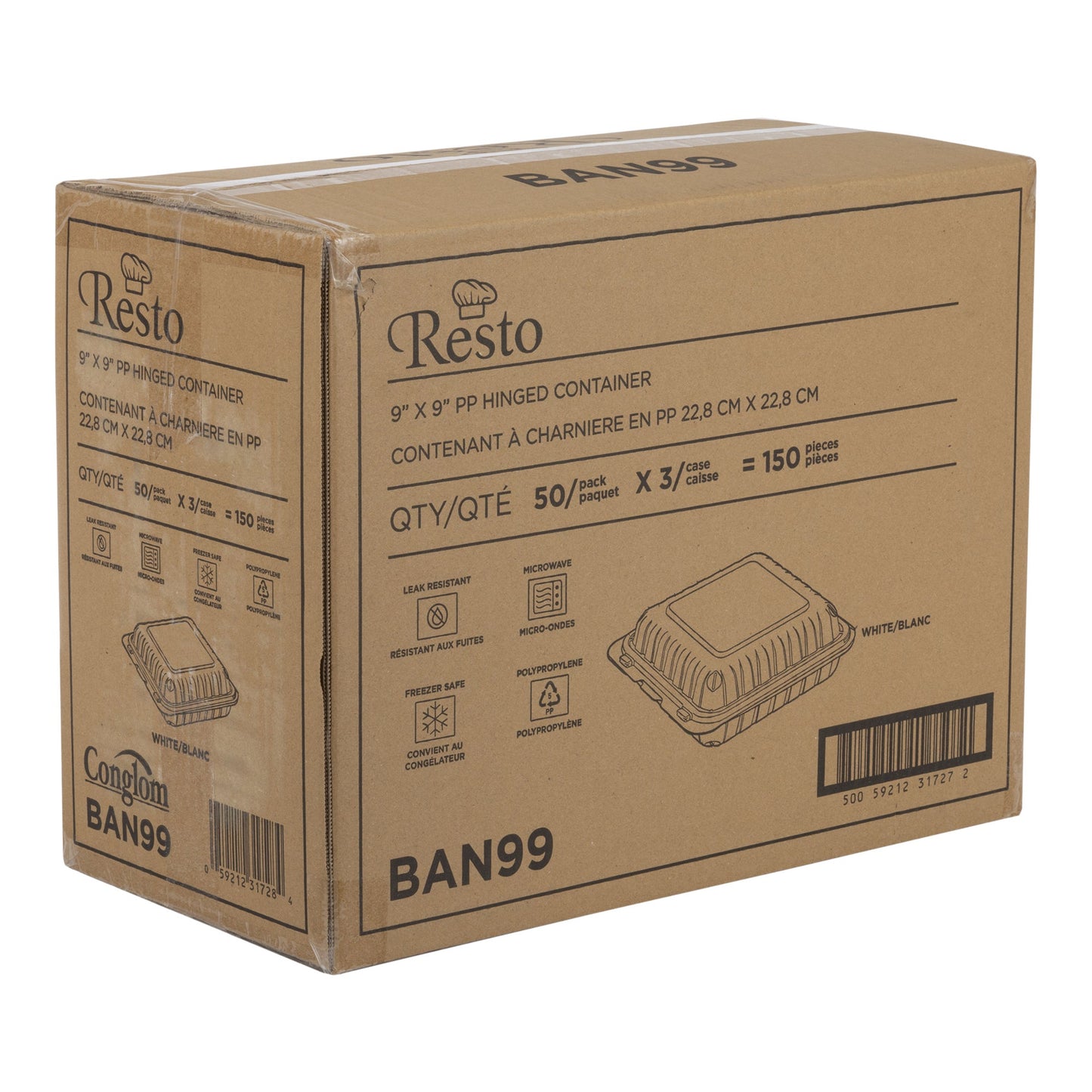Resto Hinged MFPP Container 9 in × 9 in, Pack of 150 - image 2