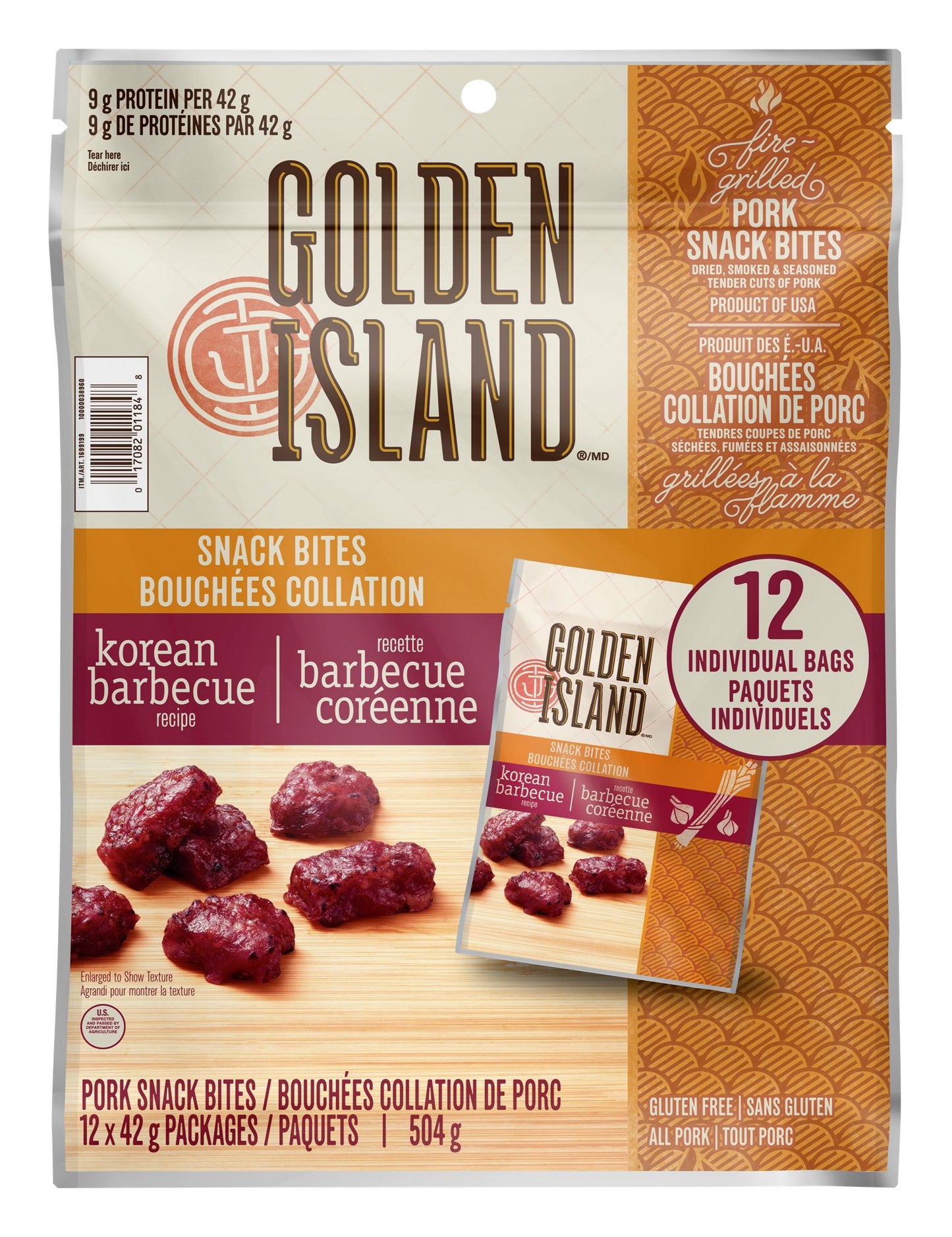 Golden Island Korean BBQ Pork Snack Bites, 12 × 42 g — product image