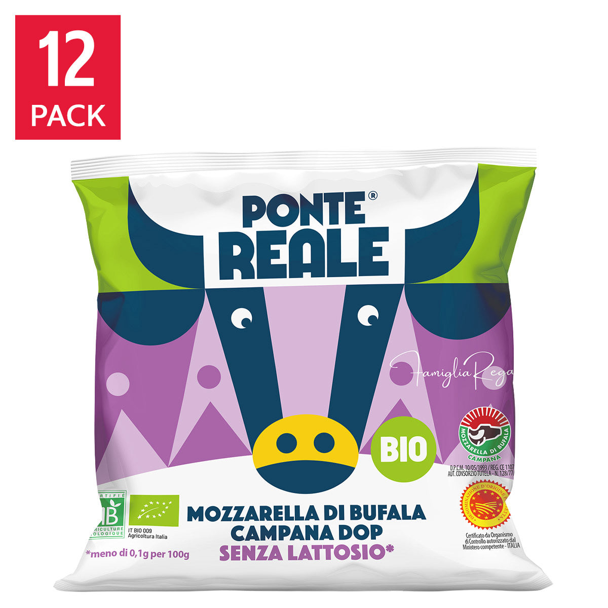 Ponte Reale Organic Lactose free Buffalo Mozzarella Cheese DOP 125 g (4.4 oz) × 12 pack - image 1