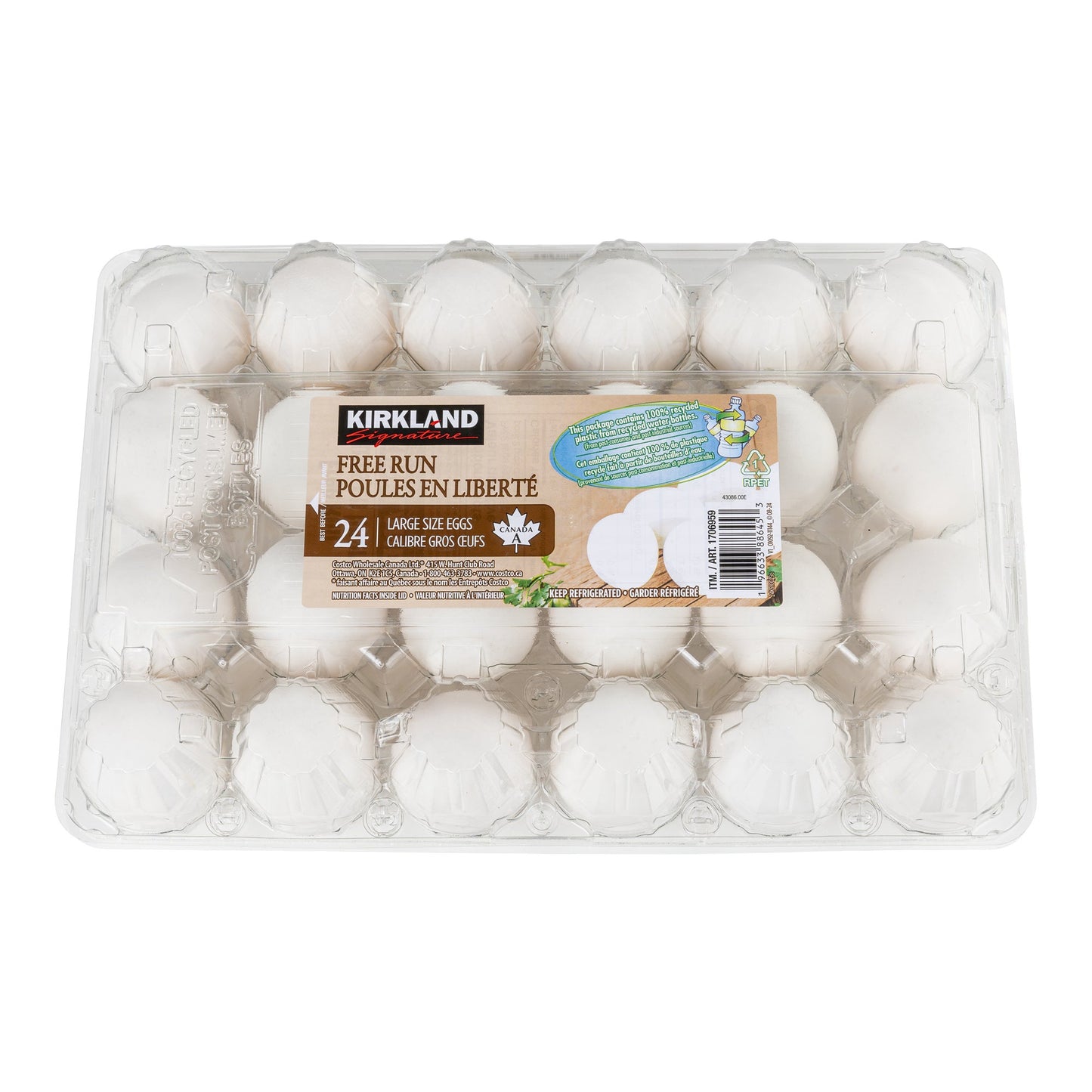 Kirkland Signature - Large Free-run Eggs,  packs of 24 - image 1