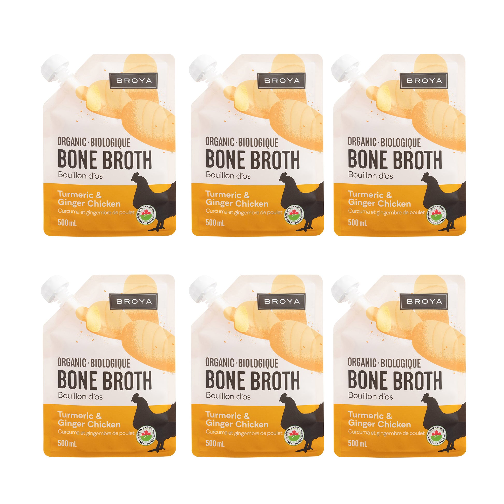 Broya Organic Bone Broth Turmeric & Ginger Chicken, 6 × 500 mL - image 1